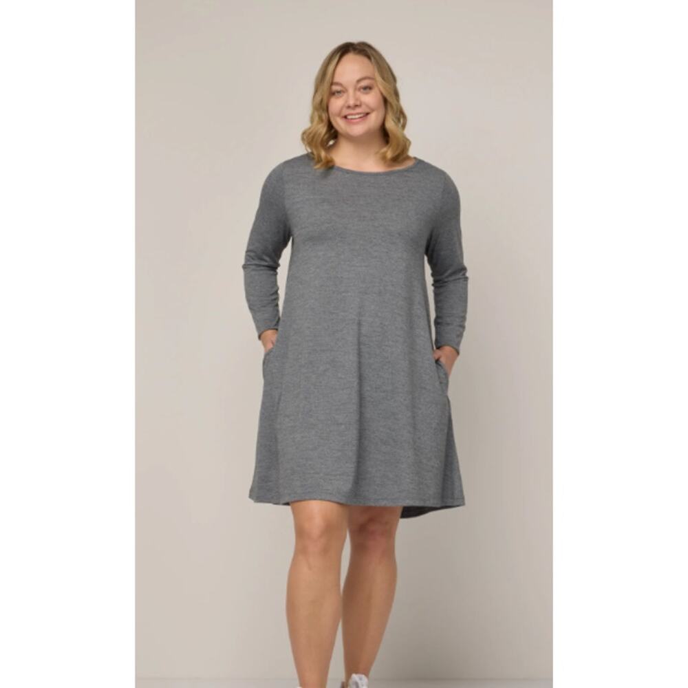 Wool& Rowena Swing Dress Gray Long Sleeve Merino Wool S Long